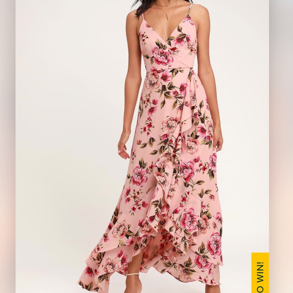 Floral pink dress, used once and looks like new! From Lulu’s in a size Large.